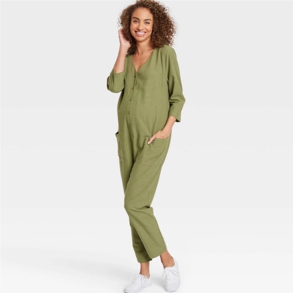 The Nines by Hatch One Piece Romper Button Up Green Size Small